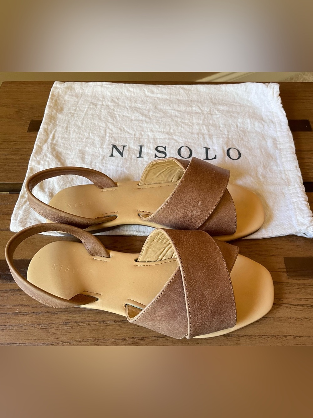 Nisolo Tan Brown Leather Slingback Slide Sandals